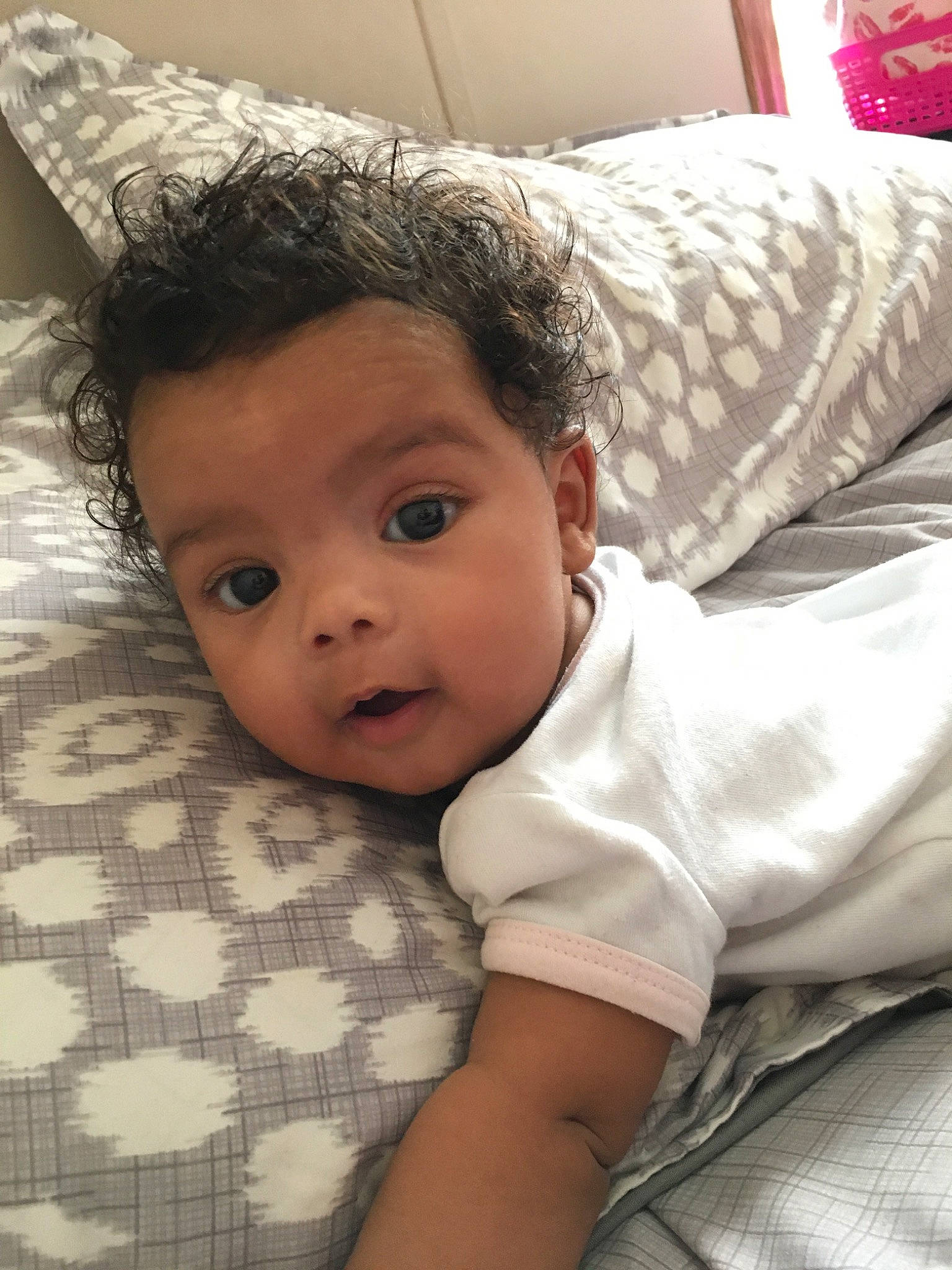 Avyanna joined the competition — help win amazing prizes! baby, cheek, child, eye, face, forehead, head, nose, person, skin, smile, surprise, toddler