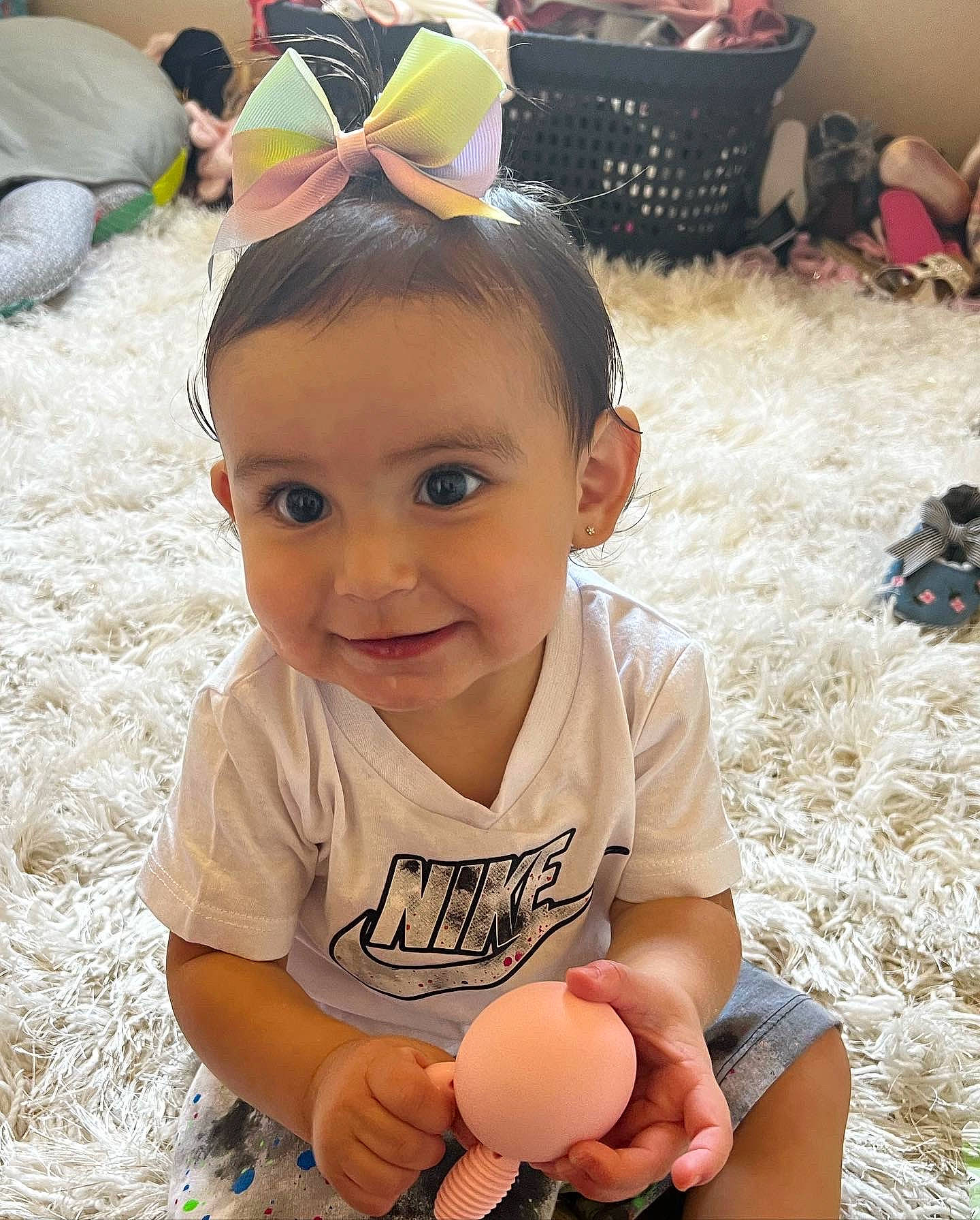 Alivia joined the competition — help win amazing prizes! baby, baby_toddler_clothing, cheek, child, foot, fun, grass, happy, head, human_leg, joy, leisure, person, photograph, play, sitting, skin, smile, snapshot, summer