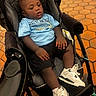 Legend joined the competition — help win amazing prizes! baby, black_shorts, blue_tshirt, casual_clothing, child, cute, fashion, floor_tiles, footwear, hands, indoor, legs, person, portrait, relaxed, seated, sneakers, stroller, toddler, young_child