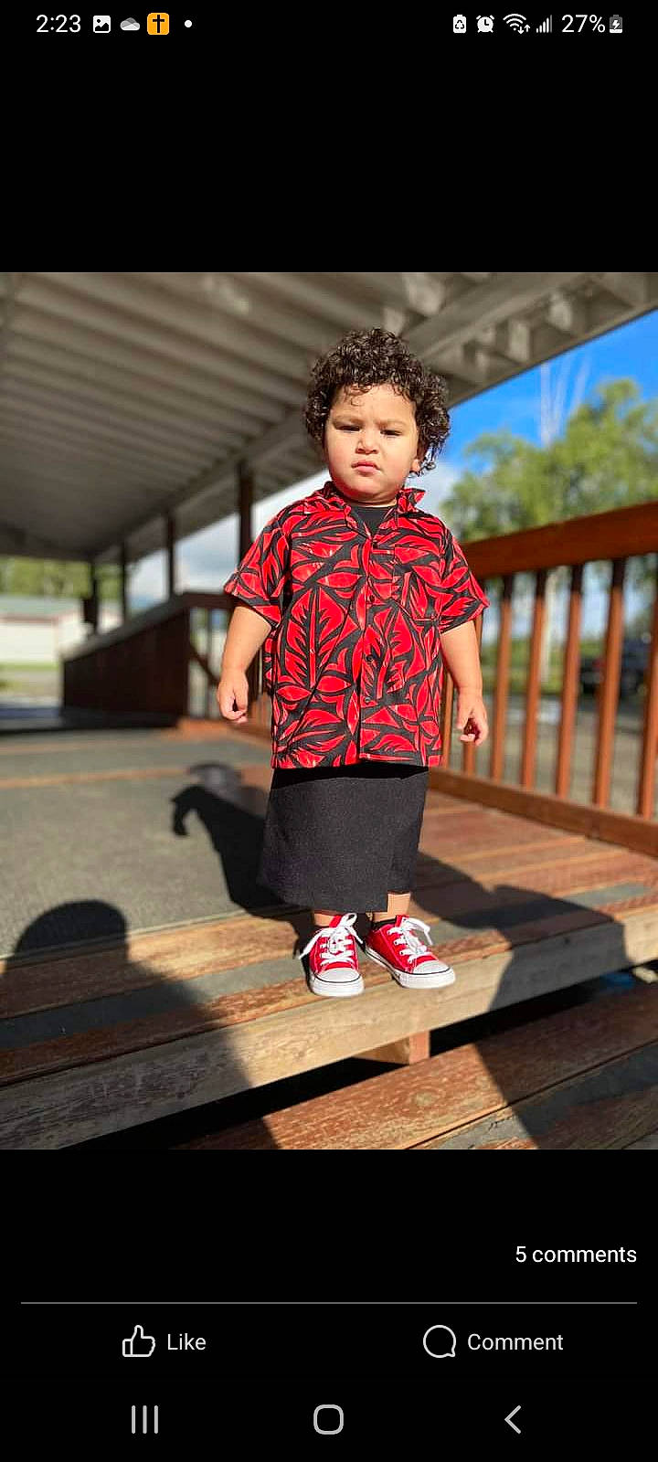 Mordecai is registered to the contest to win money with this photo: denim, electric_blue, flash_photography, fun, hairstyle, happy, human_leg, knee, leisure, pattern, person, plaid, recreation, shoe, sleeve, standing, t_shirt, tartan, tints_and_shades, toddler