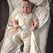 Kane joined the competition — help win amazing prizes! baby, blanket, bow_tie, child, clothing, comfortable, cute, face, footwear, hand, indoor, infant, laying_down, pants, person, portrait, smile, socks, soft_texture, vest