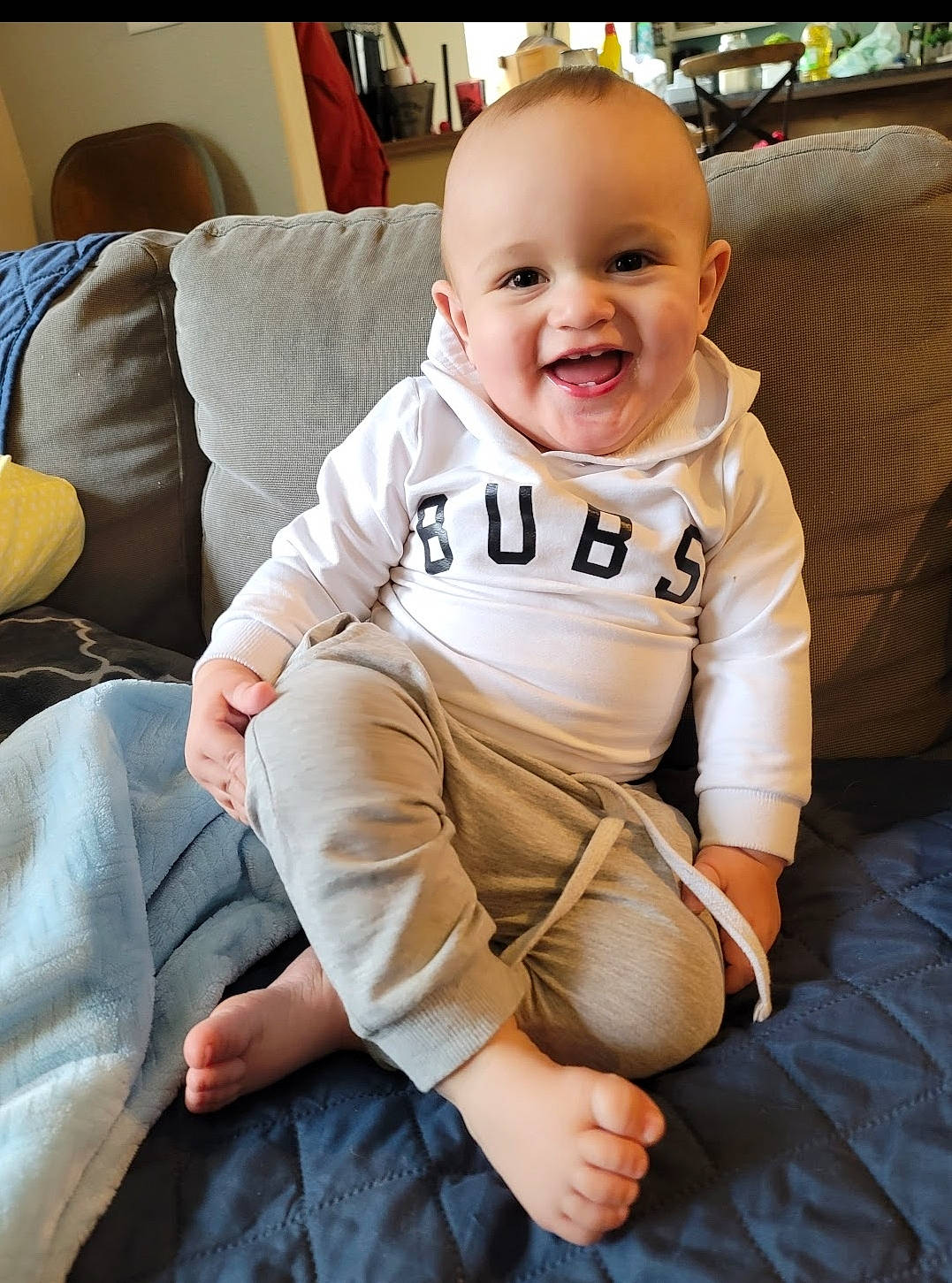 Ichigo is registered to the contest to win money with this photo: baby, baby_toddler_clothing, cheek, comfort, cool, couch, eye, face, facial_expression, finger, happy, head, joy, knee, leg, person, skin, sleeve, smile, thigh