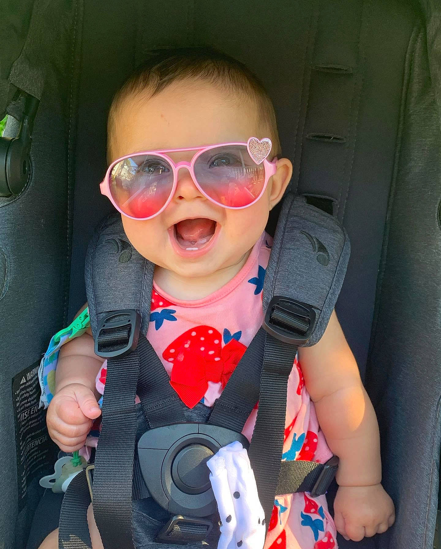 Madelyn is registered to the contest to win money with this photo: child, cool, eyewear, fashion_accessory, finger, fun, glasses, lip, person, personal_protective_equipment, photography, smile, sunglasses, toddler, vision_care