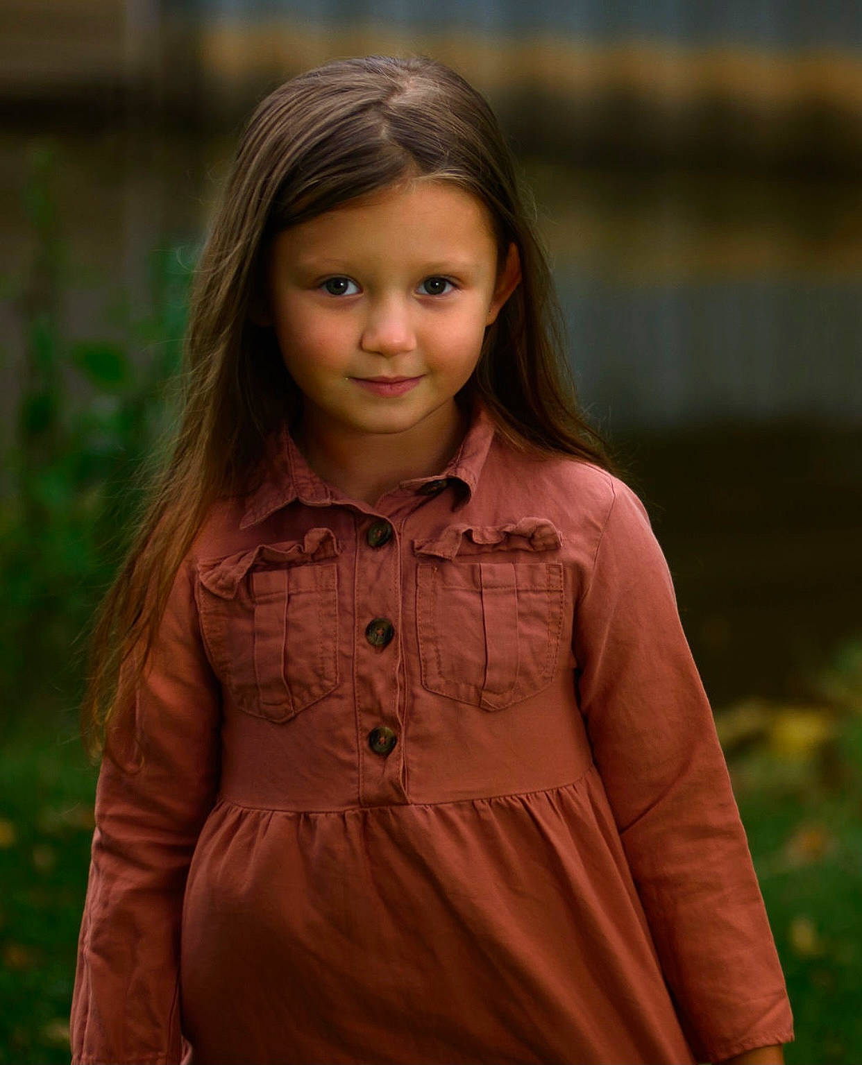 Clara is registered to the contest to win money with this photo: brown_hair, button, child_model, day_dress, dress, embellishment, hairstyle, iris, joy, long_hair, one_piece_garment, pattern, person, portrait, portrait_photography, sleeve