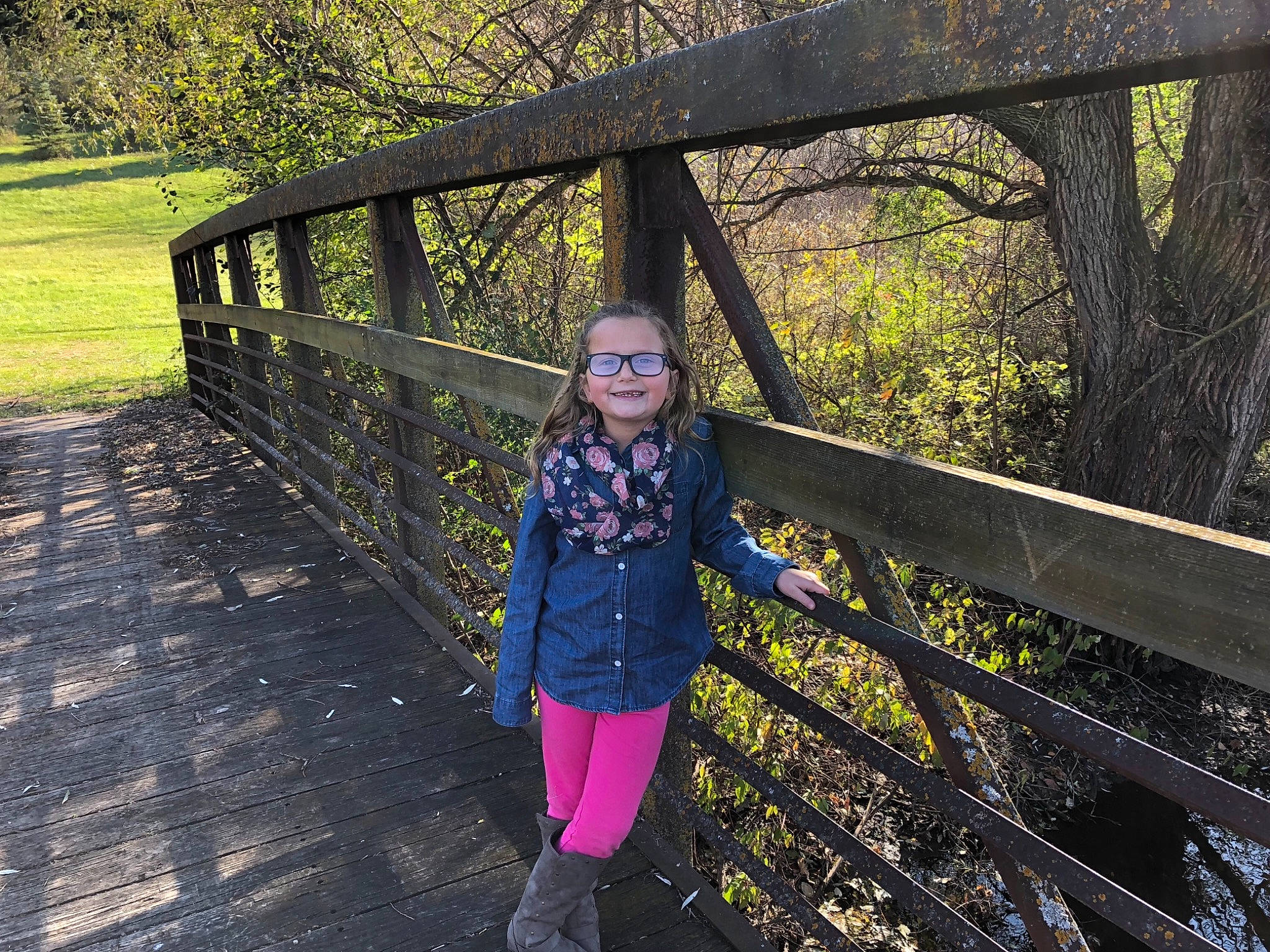 Natalee joined the competition — help win amazing prizes! autumn, bridge, child, eye, forest, grass, guard_rail, handrail, joy, leaf, nonbuilding_structure, person, photography, plant, smile, spring, state_park, tree, vacation, winter