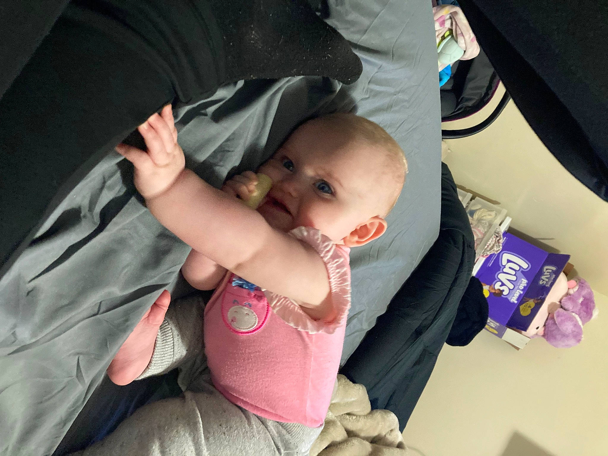 Shailynn is registered to the contest to win money with this photo: baby, baby_carriage, baby_products, baby_toddler_clothing, car_seat, comfort, elbow, finger, fun, gesture, human_body, human_leg, knee, lap, nail, person, sitting, thigh, thumb, toddler