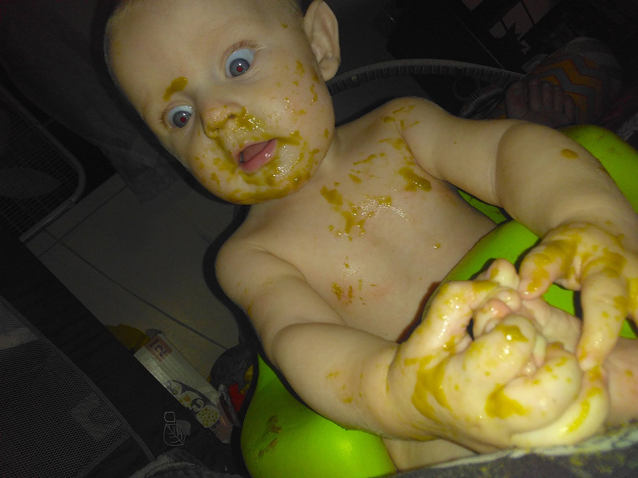 Ryker is registered to the contest to win money with this photo: child, face, infant, mouth, person, yellow