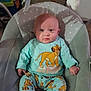 baby, baby_chair, child, clothing, comfort, cute, doll, expression, face, feet, homedecor, indoor, infant, lion_king, onesie, plush_toys, polka_dots, simba, sitting, soft