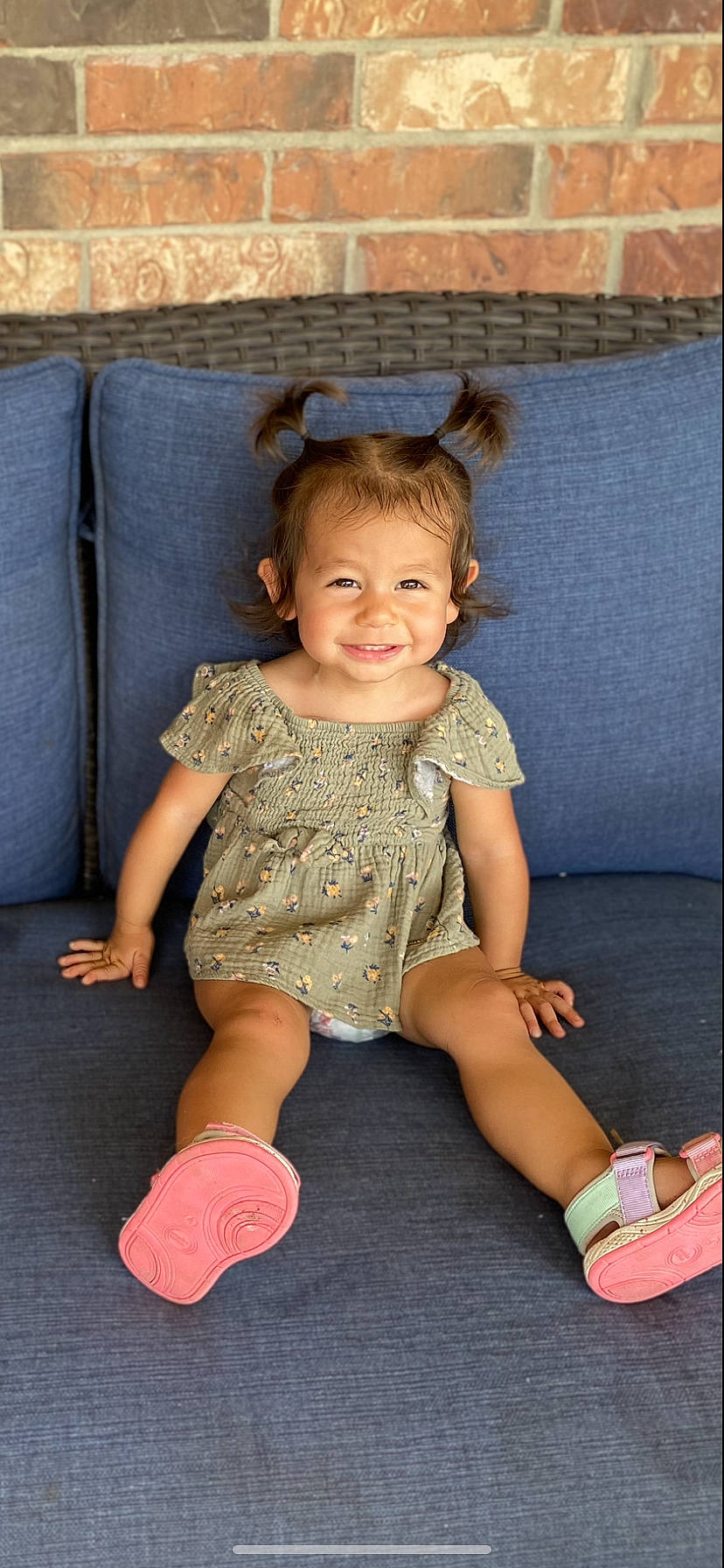 Blair is registered to the contest to win money with this photo: baby_toddler_clothing, cheek, dress, face, hair, happy, head, human_body, iris, joy, leg, leisure, neck, person, pink, purple, shoe, shorts, skin, sleeve