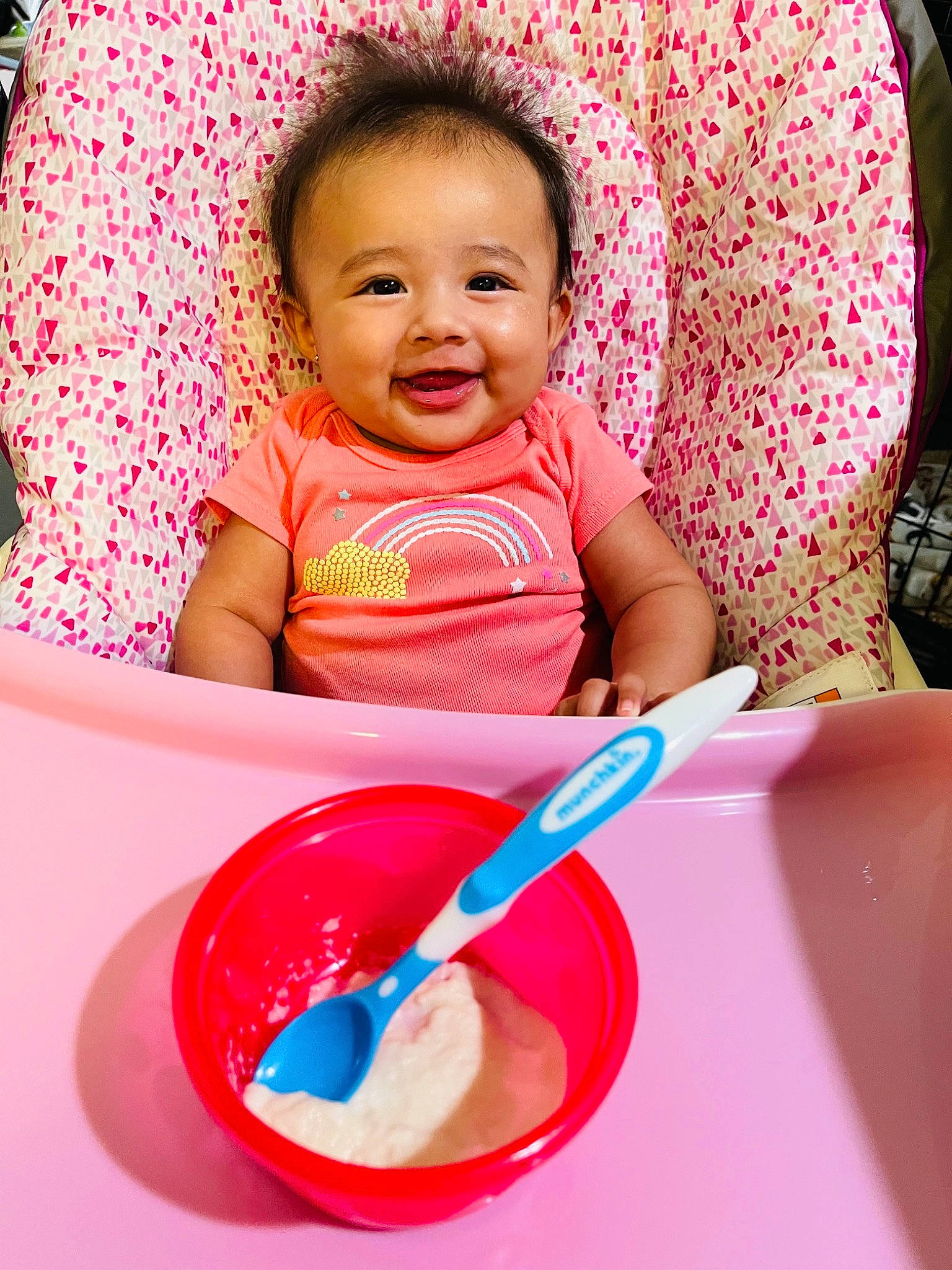 Penelope joined the competition — help win amazing prizes! baby, baby_toddler_clothing, cheek, child, comfort, facial_expression, fun, hairstyle, happy, joy, magenta, person, pink, product, skin, sleeve, smile, sweetness, t_shirt, table