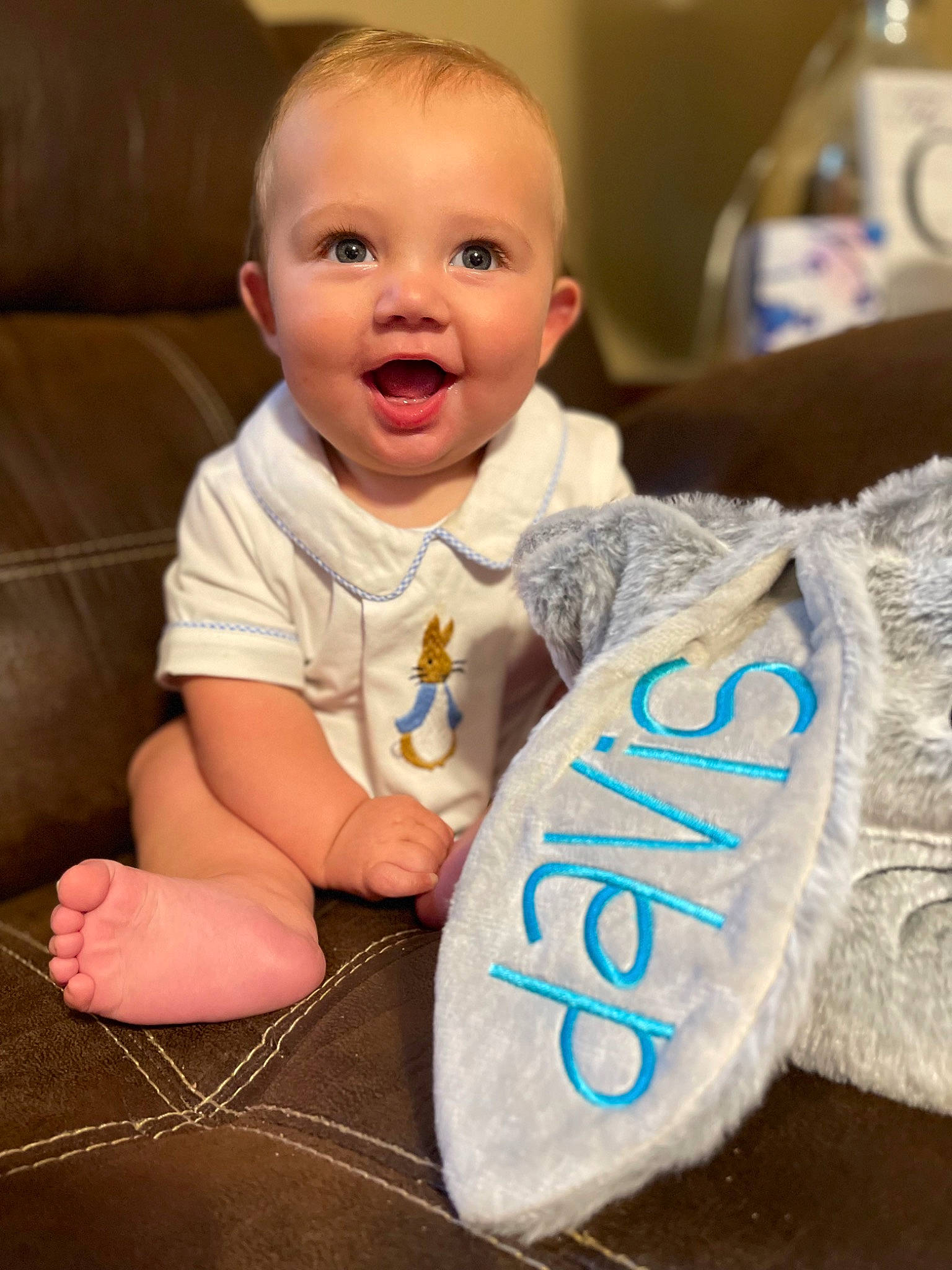 Davis joined the competition — help win amazing prizes! baby, baby_toddler_clothing, cheek, child, comfort, event, face, finger, flooring, fun, happy, head, iris, person, room, sitting, skin, sleeve, smile, t_shirt