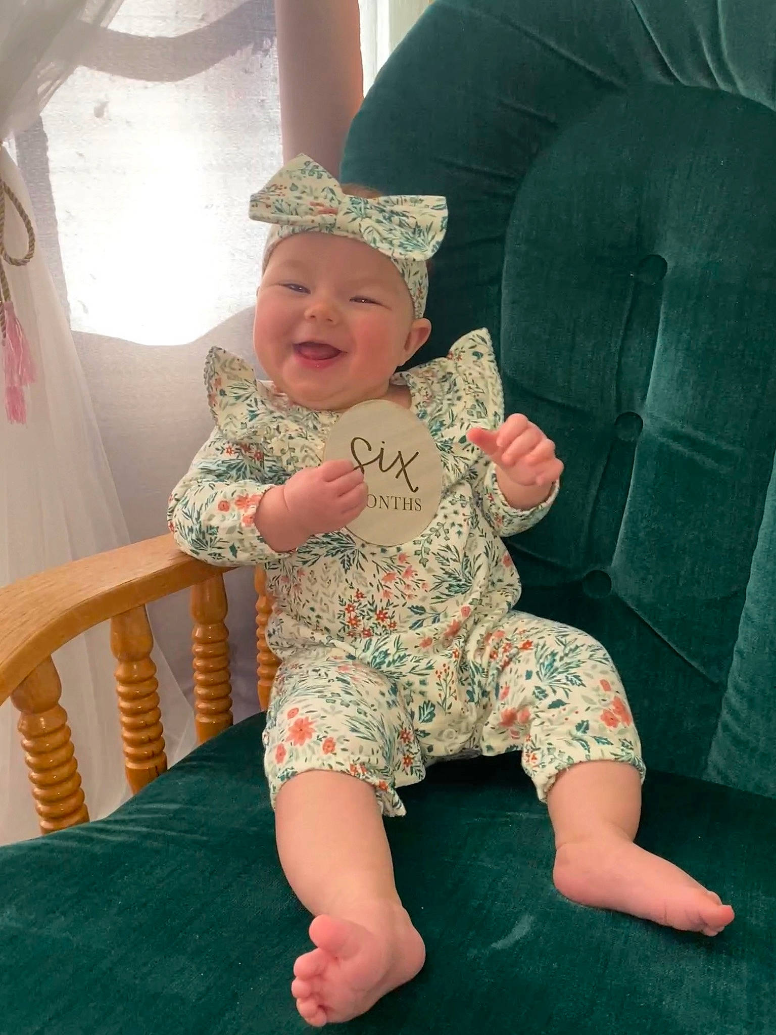 Alora joined the competition — help win amazing prizes! baby, baby_toddler_clothing, chair, comfort, couch, event, foot, fun, grass, happy, headwear, human_leg, joy, lap, leg, leisure, person, pink, room, sitting