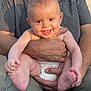 baby, smiling, diaper, hands, feet, adult, holding, happy, child, skin, face, person, casual_clothing, outdoor, natural_light, portrait, closeup, cute, infant, joyful
