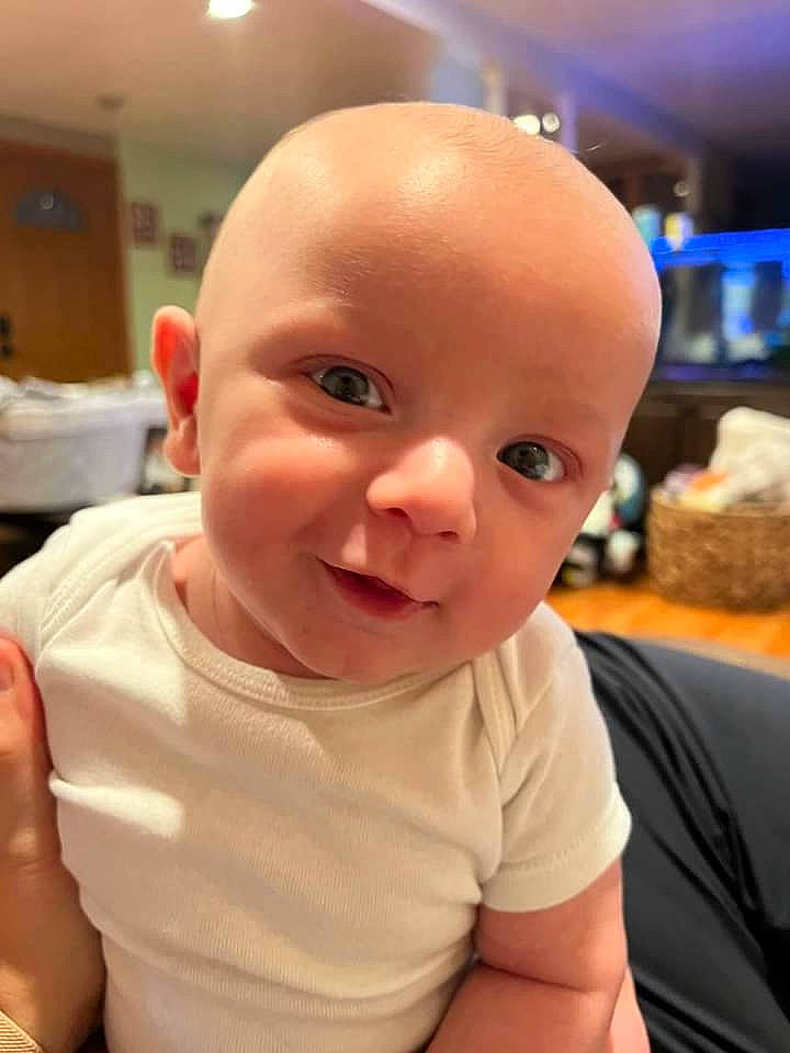 Carsen is registered to the contest to win money with this photo: baby, baby_toddler_clothing, cheek, chin, ear, eyebrow, eyelash, finger, fun, happy, iris, lip, mouth, nose, person, skin, sleeve, smile, t_shirt, thumb