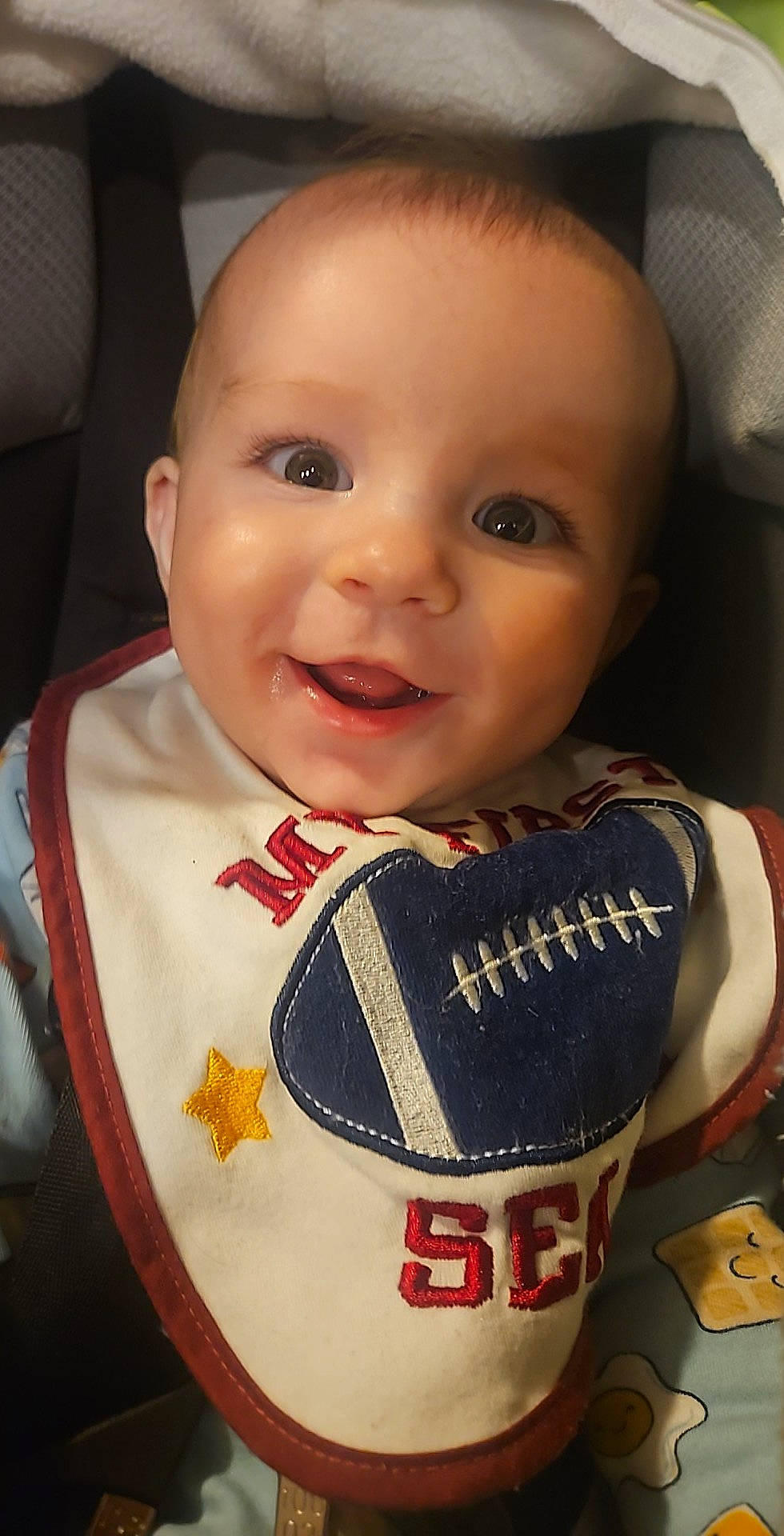 Demetrius joined the competition — help win amazing prizes! baby, baby_products, baby_toddler_clothing, beard, bib, carmine, cheek, child, eyebrow, eyelash, forehead, fun, happy, joy, lip, neck, nose, person, sleeve, smile