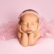 Ellie joined the competition — help win amazing prizes! newborn, baby, infant, sleeping, pink, headband, tulle, soft, portrait, cute, hands, resting, peaceful, studio, background, skin, face, closed_eyes, adorable, child
