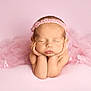 newborn, baby, infant, sleeping, pink, headband, tulle, soft, portrait, cute, hands, resting, peaceful, studio, background, skin, face, closed_eyes, adorable, child