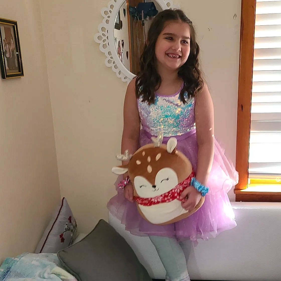 Emma joined the competition — help win amazing prizes! arm, child, cool, fun, happy, head, joy, magenta, pattern, person, picture_frame, pink, shirt, shoulder, skin, sleeve, smile, stuffed_toy, t_shirt, thigh