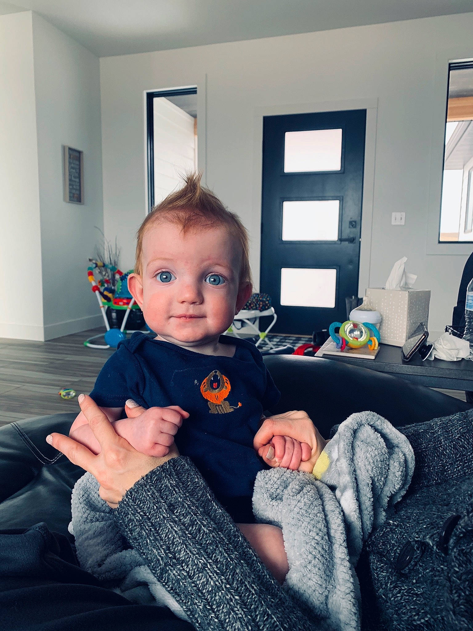 Steve joined the competition — help win amazing prizes! arm, baby, child, couch, electronic_device, furniture, head, home, house, knitting, person, play, room, shoulder, sitting, skin, t_shirt, toddler, vacation