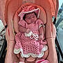 baby, infant, car_seat, pink, crochet, hat, booties, sleeping, cute, child, newborn, soft, fabric, indoor, comfort, seat, apparel, adorable, person, resting