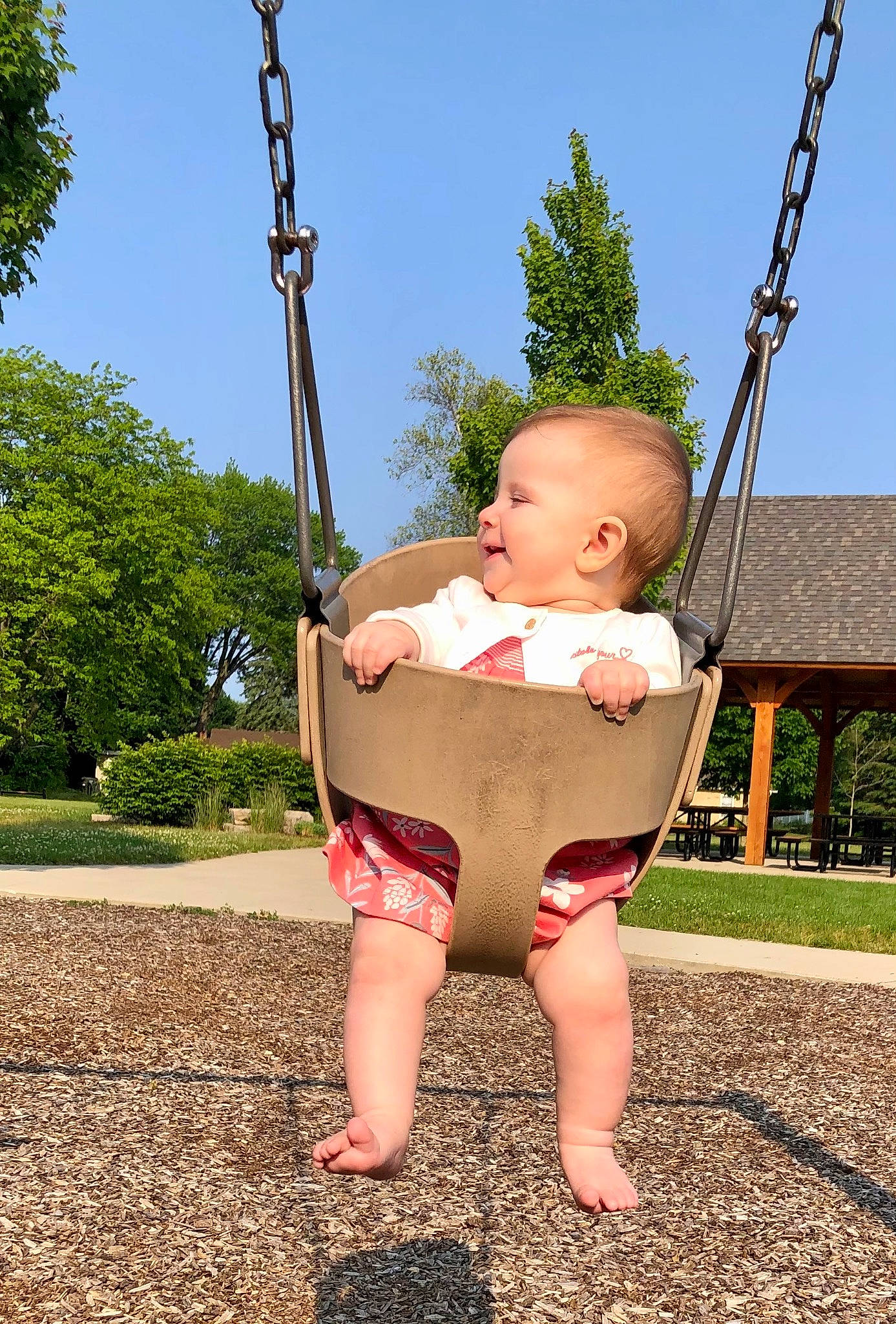 Maleah joined the competition — help win amazing prizes! arm, baby, eye, finger, fun, grass, hairstyle, hand, happy, head, human_body, leg, leisure, people_in_nature, person, plant, sky, swing, toddler, tree