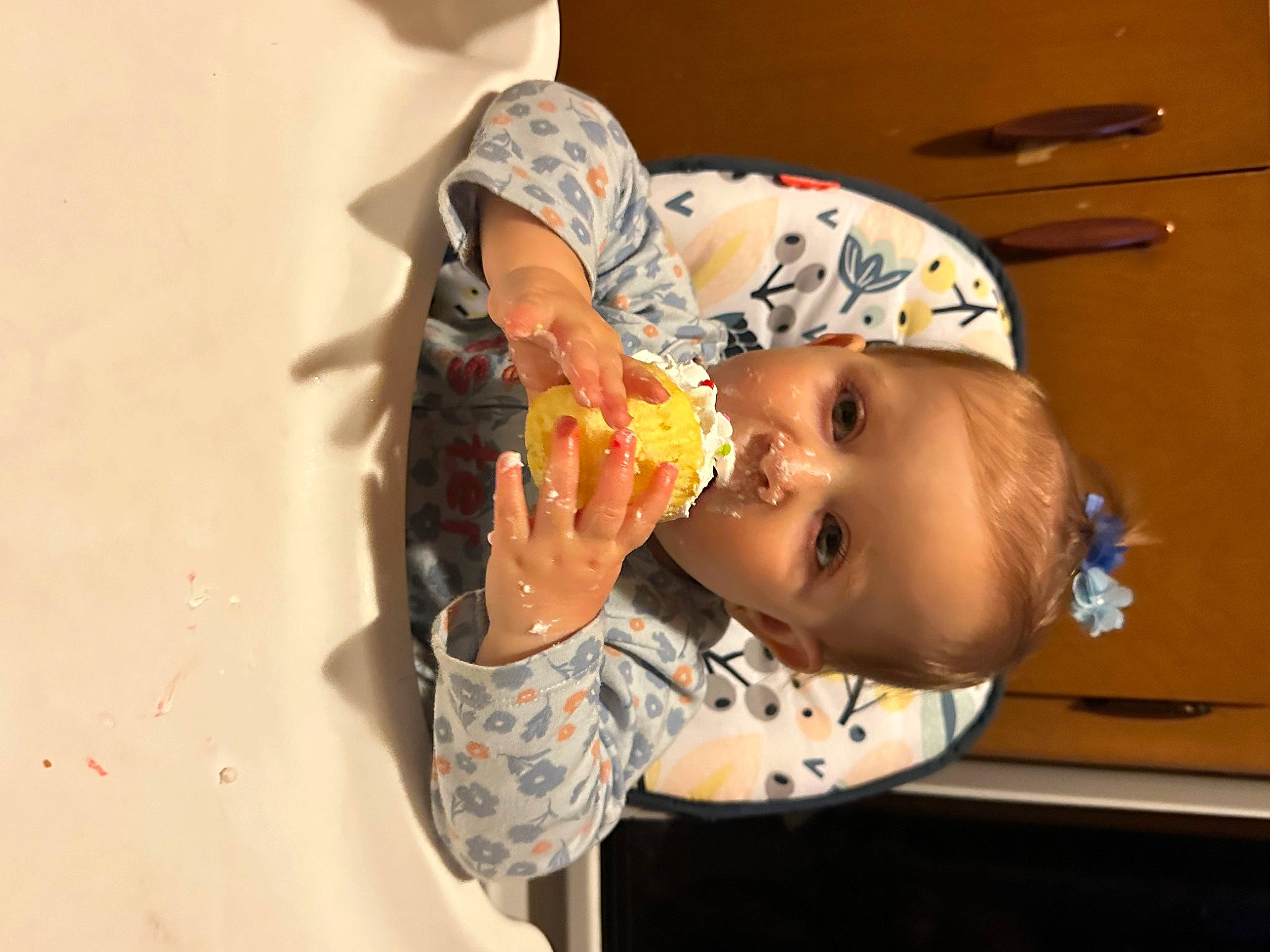 Maleah is registered to the contest to win money with this photo: baby, chair, child, comfort_food, cooking, eating, food, food_craving, fun, junk_food, mouth, person, room, tableware, toddler, vacation, visual_arts