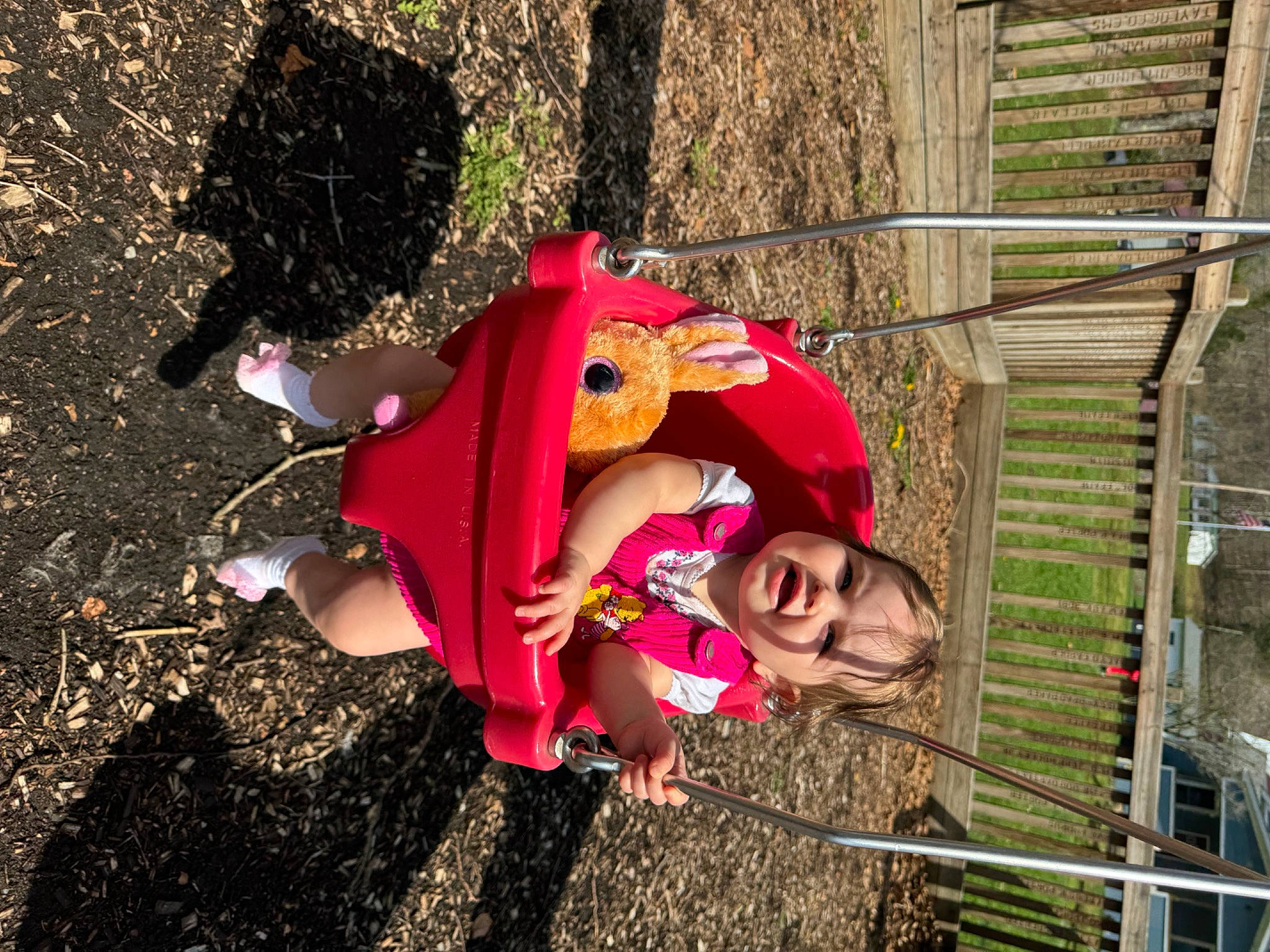 Oakley joined the competition — help win amazing prizes! child, costume, fun, grass, happy, hat, leisure, magenta, outdoor_play_equipment, people_in_nature, person, pink, plant, play, recreation, smile, soil, thigh, tree, wood