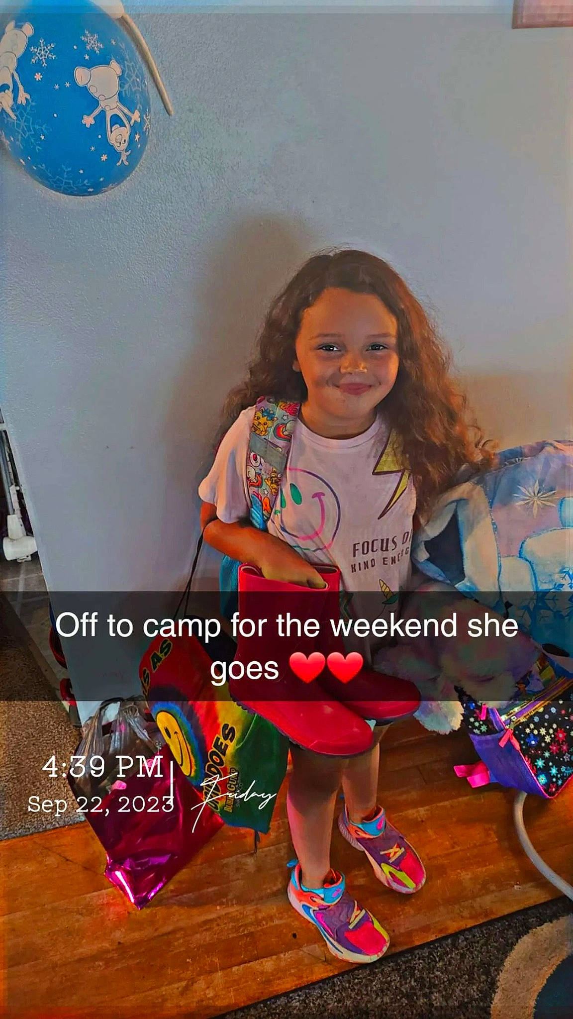 Serenity is registered to the contest to win money with this photo: child, electric_blue, fashion_design, font, fun, happy, joy, leisure, logo, party, pattern, person, photo_caption, play, recreation, room, sandal, sitting, smile, t_shirt