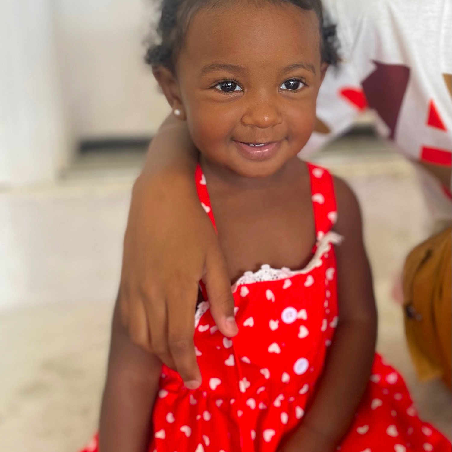 Kennedy joined the competition — help win amazing prizes! baby, babylaughing, bodypart, child, clothing, dress, face, female, girl, hair, happy, head, laughing, person, photography, portrait, shoulder, sitting, sleeve, smile