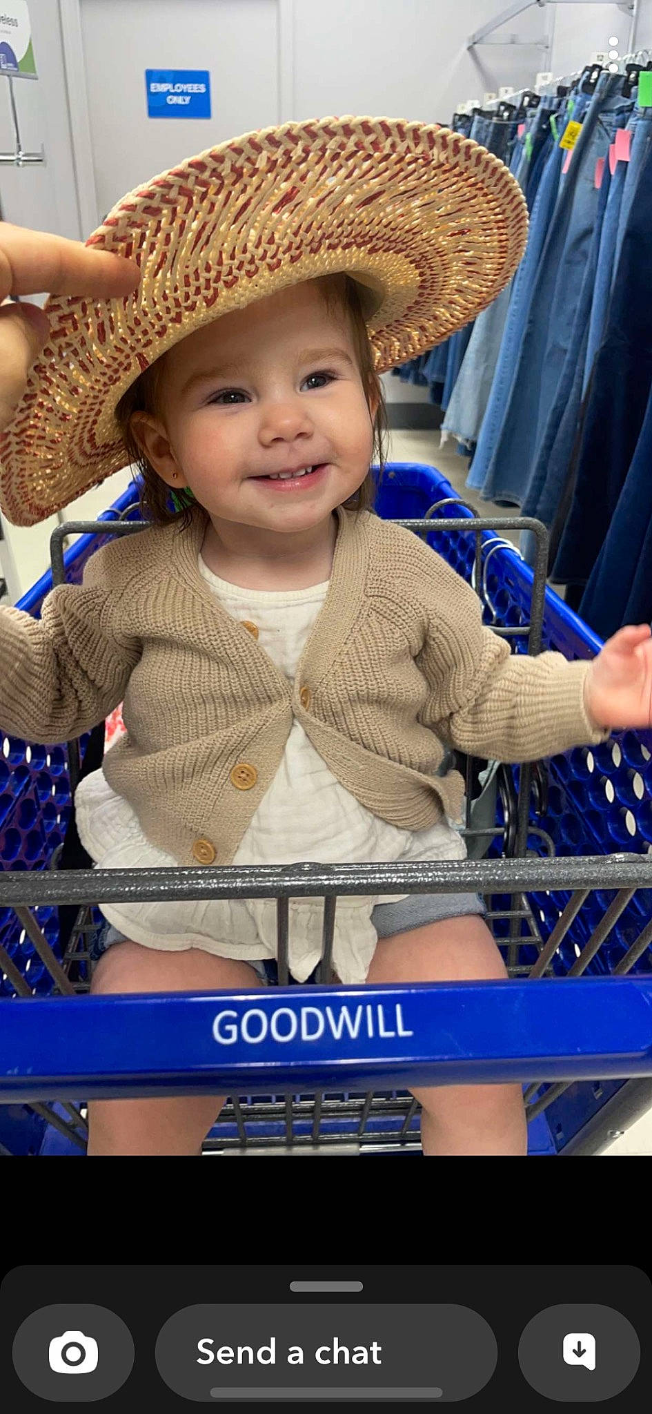 Austyn is registered to the contest to win money with this photo: baby, baby_carriage, beauty, blue, child, curtain, electric_blue, fun, happy, hat, headwear, joy, organ, pattern, person, photograph, skin, smile, snapshot, sun_hat