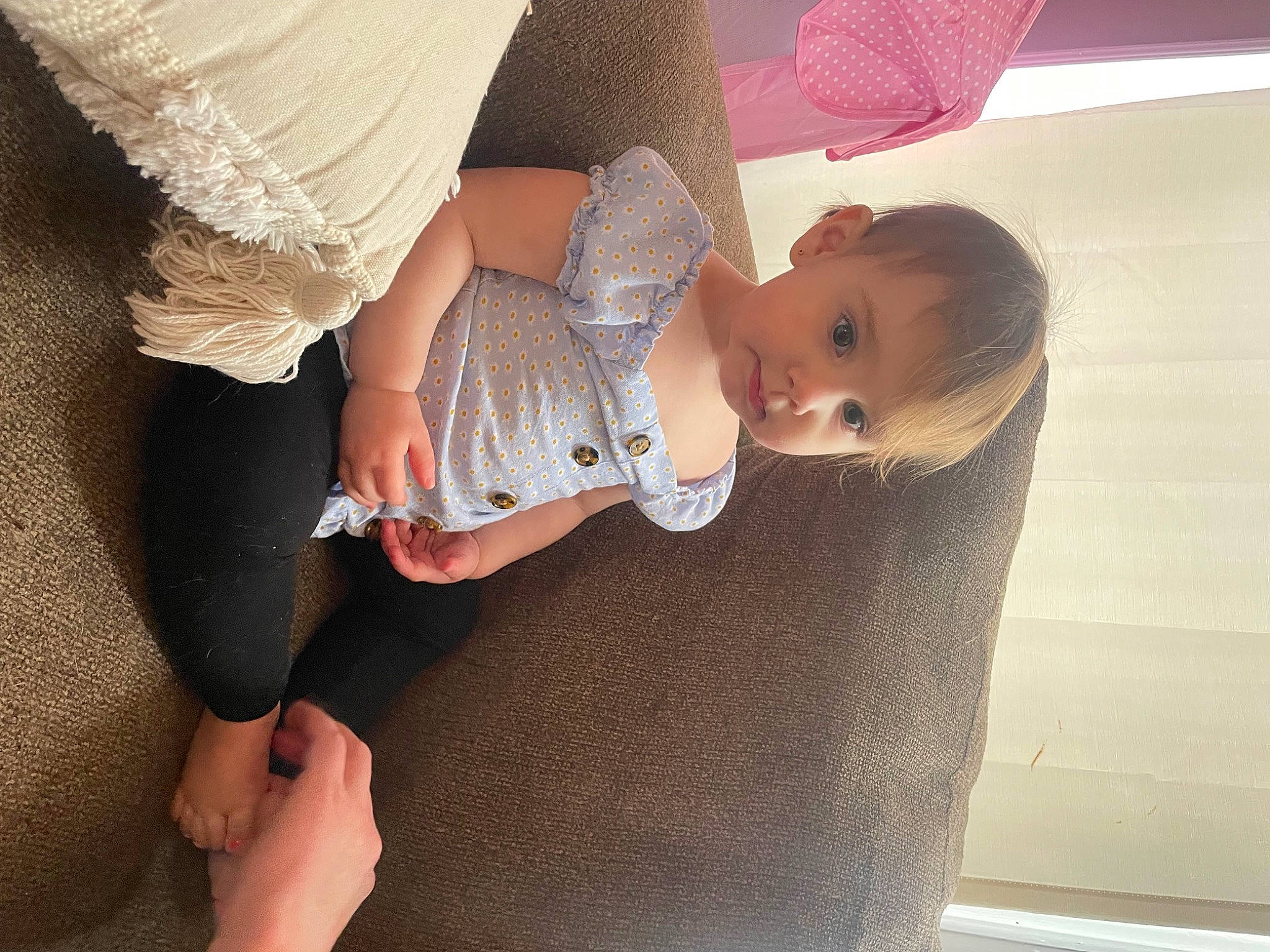 Austyn joined the competition — help win amazing prizes! baby, baby_toddler_clothing, comfort, dress, elbow, finger, gesture, hand, happy, human_body, human_leg, joint, knee, leg, person, shoulder, skin, sleeve, thigh, toddler