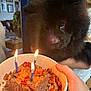 Bear joined the competition — help win amazing prizes! dog, black_dog, birthday_cake, candles, hand, indoor, celebration, pet, curious, close_up, food, homemade, warm_light, cake, animal, sniffing, person, furry, cute, cozy