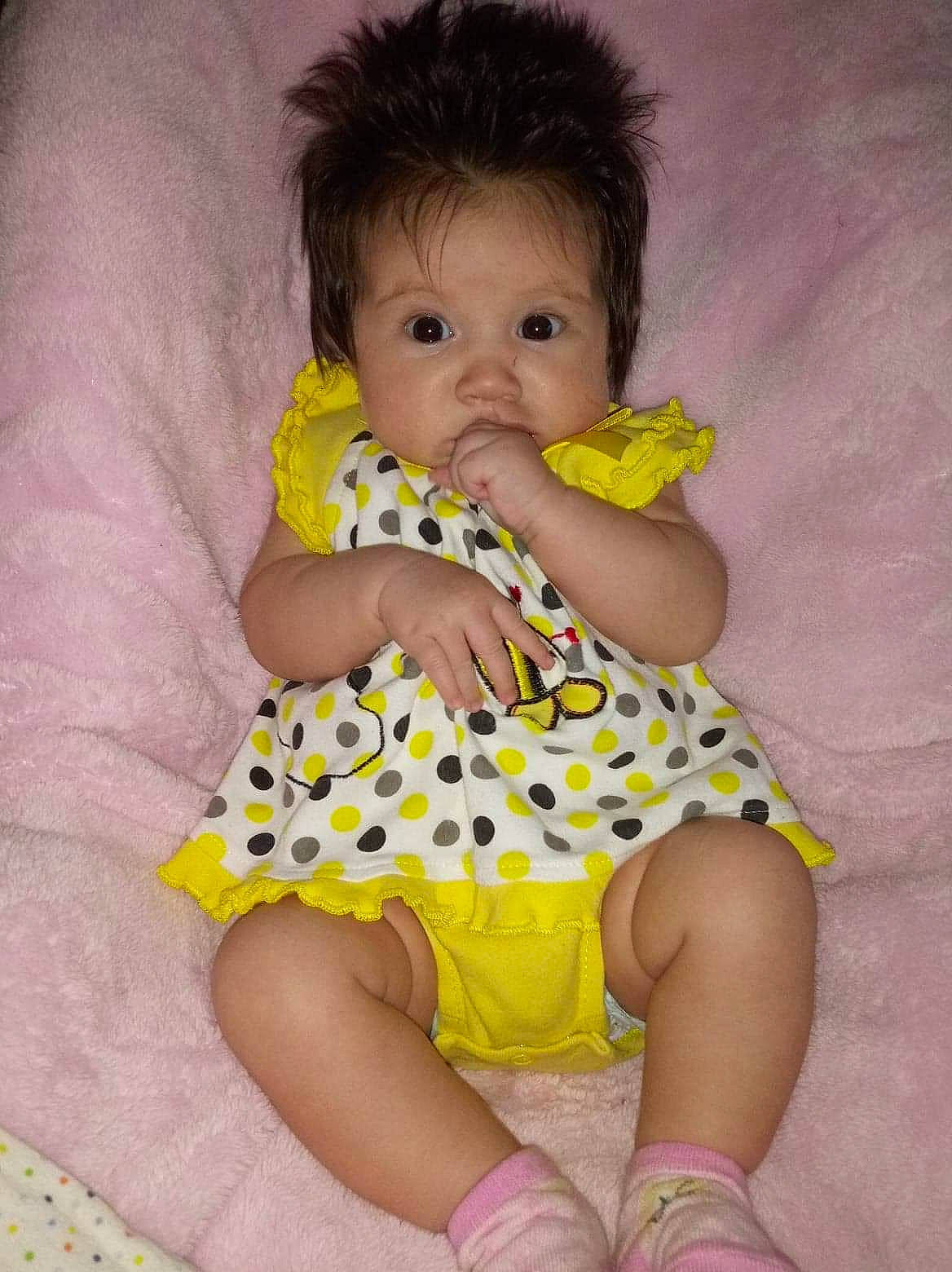 Cynthia joined the competition — help win amazing prizes! baby, baby_products, baby_toddler_clothing, cheek, child, pattern, person, product, skin, toddler, yellow