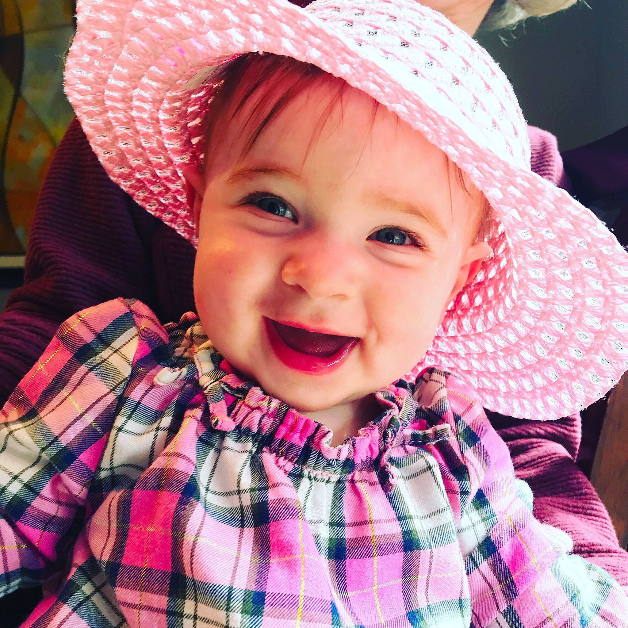 Erin joined the competition — help win amazing prizes! baby, cheek, child, chin, clothing, cool, eye, face, facial_expression, fashion_accessory, happy, hat, head, headgear, nose, person, pink, skin, smile, sun_hat