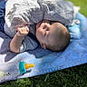 baby, blanket, bottle, child, cute, daylight, face, grass, infant, outdoor, peaceful, person, portrait, resting, sleeping, soft, sunlight, toddler, toy, quilt