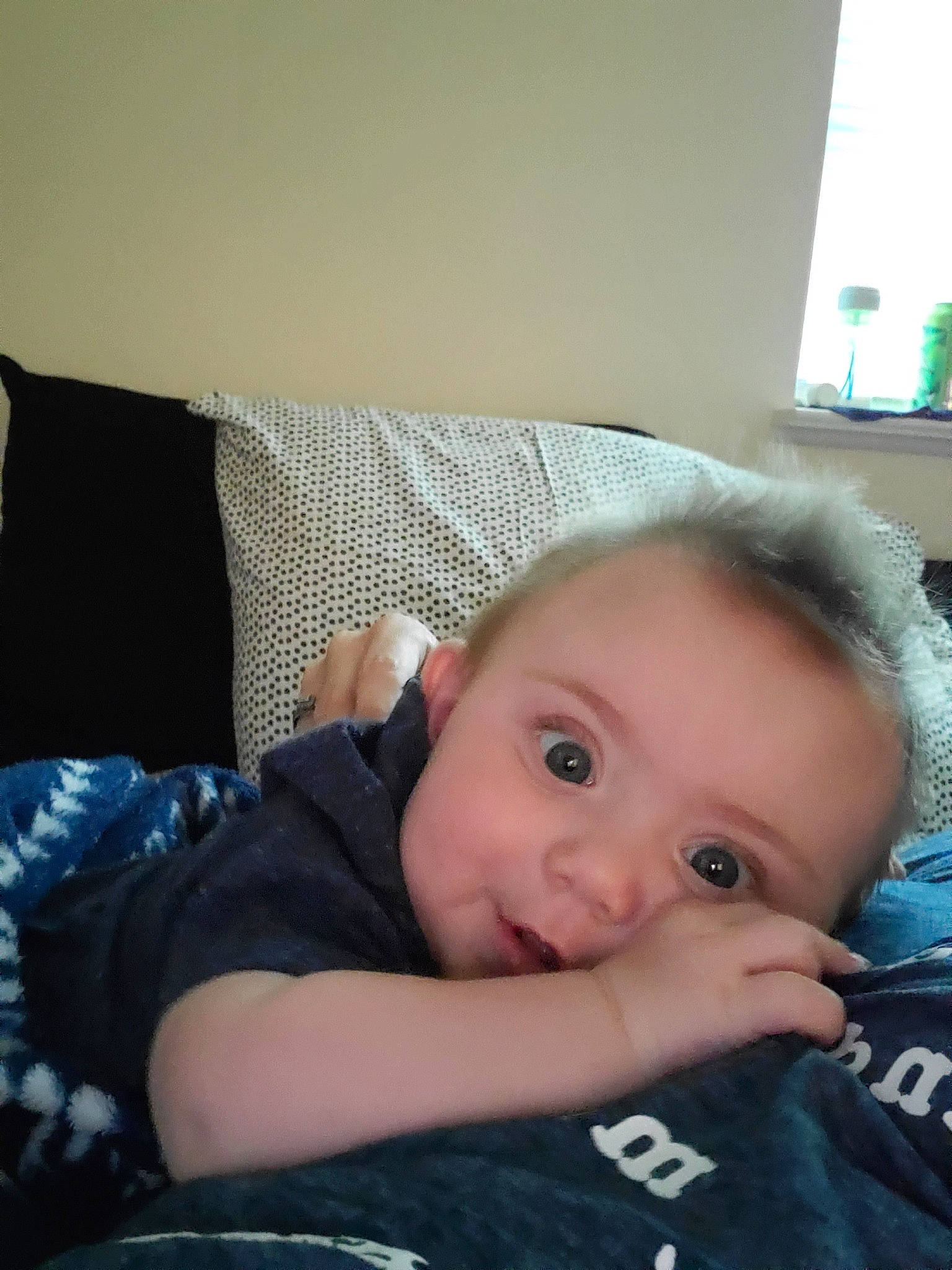 Jacob is registered to the contest to win money with this photo: baby, cheek, child, electronic_device, eye, face, head, nose, person, skin, toddler