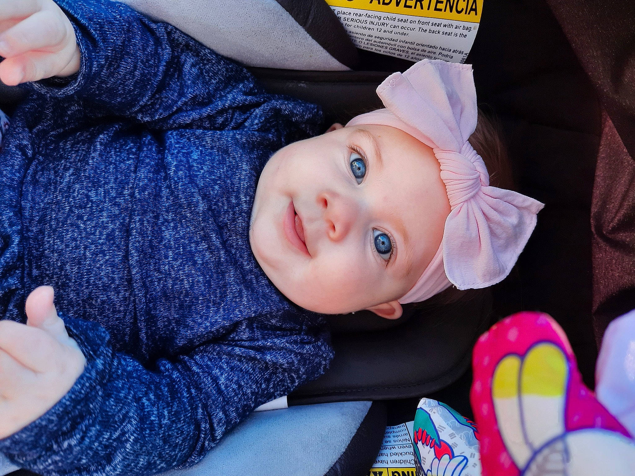 Amber joined the competition — help win amazing prizes! baby, baby_toddler_clothing, blue, cheek, child, eye, finger, gesture, happy, hat, headwear, lip, mouth, nose, people, person, product, skin, sleeve, smile