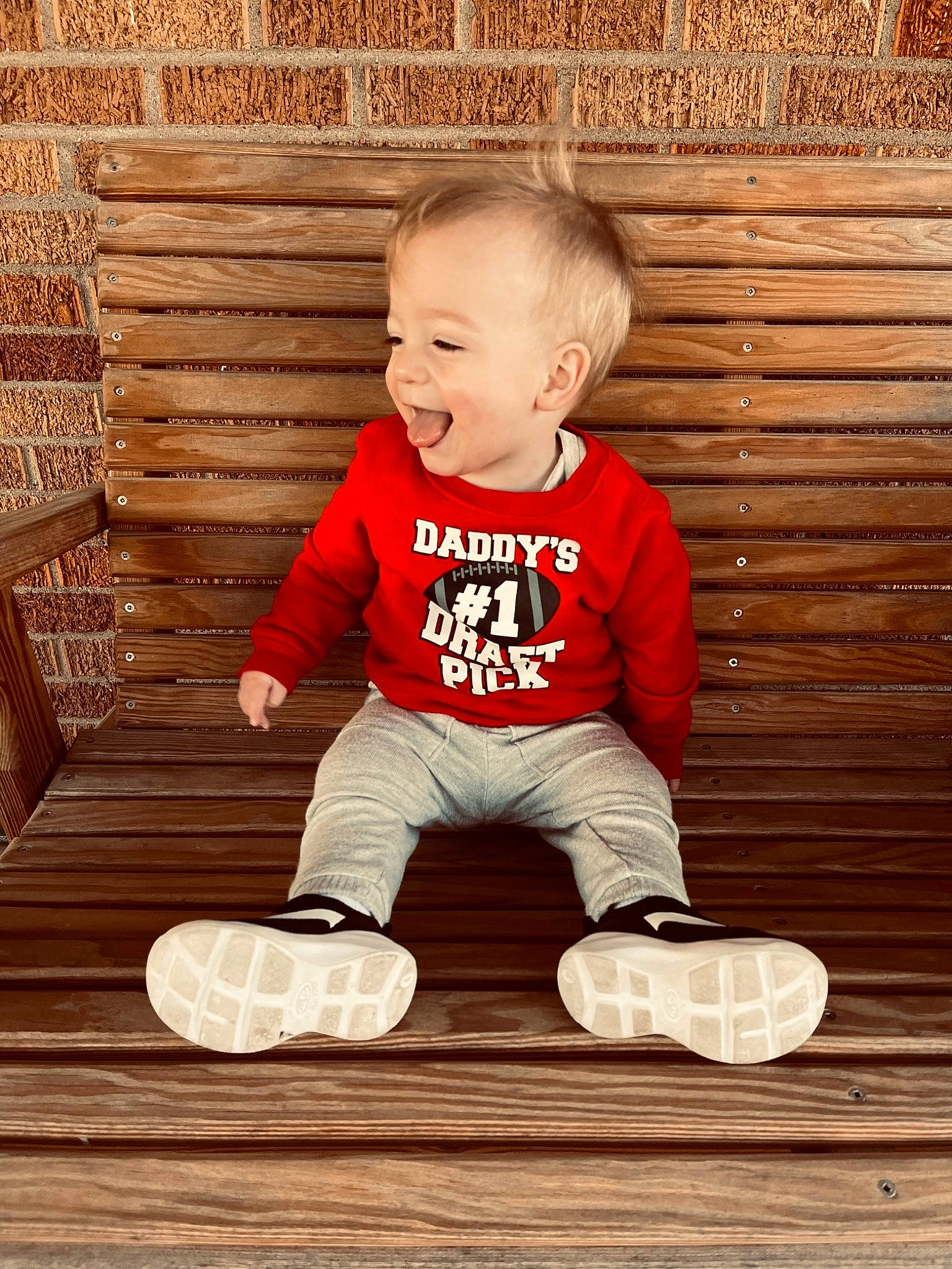 Luke joined the competition — help win amazing prizes! baby_toddler_clothing, cheek, child, face, flash_photography, floor, flooring, hair, happy, hardwood, human_body, person, product, rectangle, sleeve, smile, standing, t_shirt, tints_and_shades, toddler