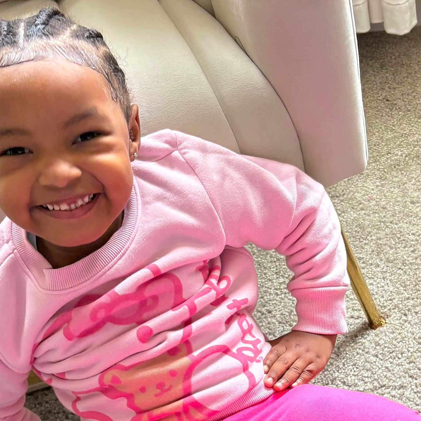 Embry joined the competition — help win amazing prizes! baby, babylaughing, child, clothing, cornrows, cushion, face, female, girl, hair, happy, head, homedecor, laughing, person, photography, portrait, sitting, sleeve, smile