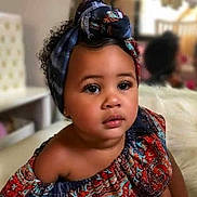 Mandipa joined the competition — help win amazing prizes! toddler, child, portrait, face, headwrap, colorful_clothing, indoor, curly_hair, looking_away, young_child, candid, beautiful, skin, expression, closeup, person, fashion, ethnic_wear, soft_lighting, baby