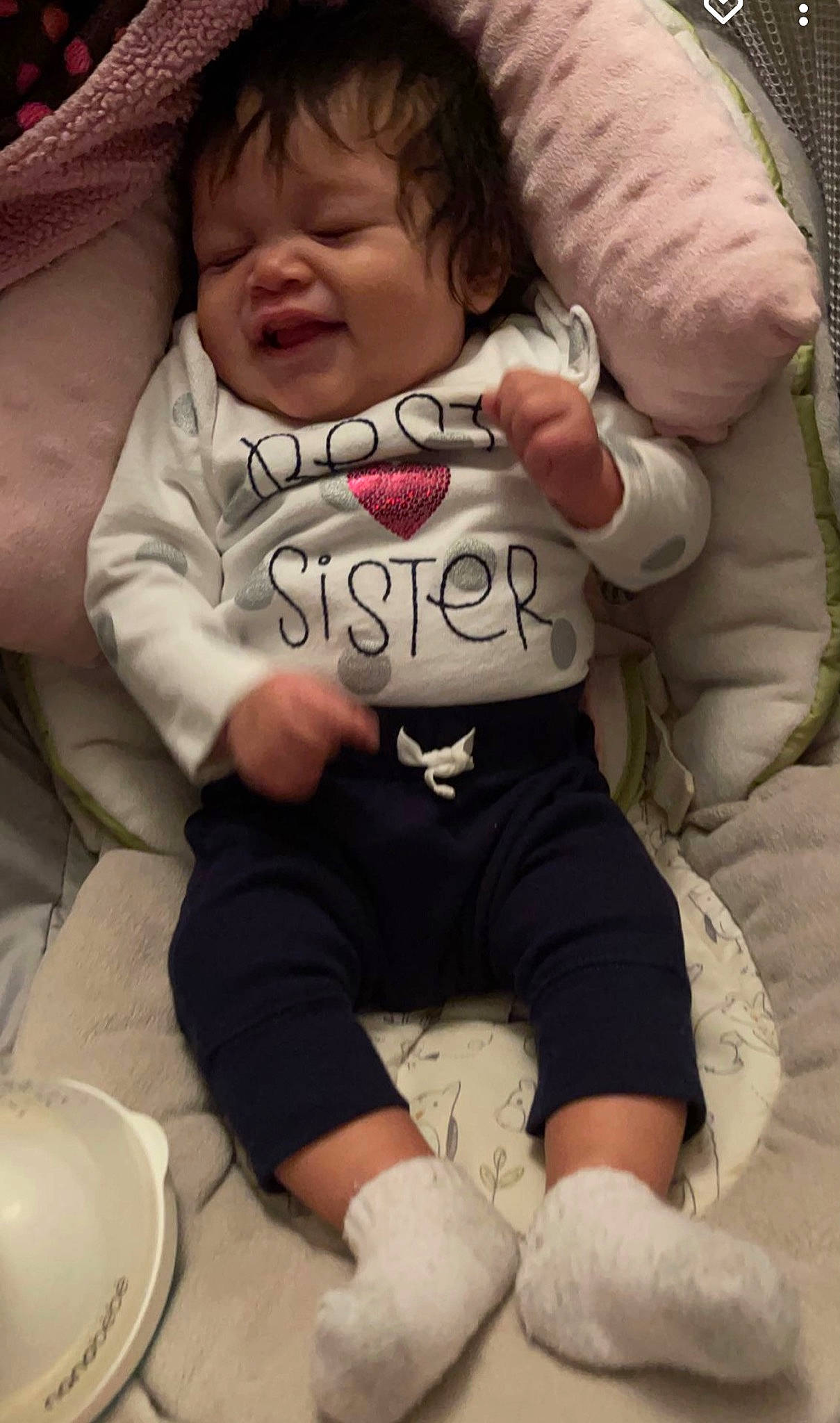 Isla joined the competition — help win amazing prizes! arm, baby, baby_sleeping, baby_toddler_clothing, cheek, child, comfort, cool, elbow, face, finger, hand, happy, linens, mouth, person, skin, sleeve, t_shirt, textile