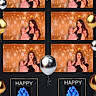woman, baby, birthday, balloon, photo_collage, portrait, celebration, golden_background, pink_clothing, smiling, posing, festive, party, decorations, happy, face, event, indoor, photobooth, holding
