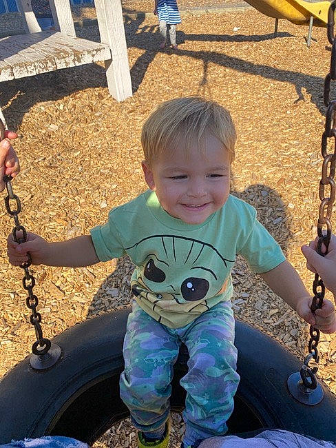 Beau joined the competition — help win amazing prizes! baby, baby_toddler_clothing, blue, child, city, fun, grass, happy, joy, leisure, person, photograph, playground, public_space, skin, sleeve, smile, snapshot, summer, t_shirt