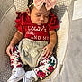 Fayth joined the competition — help win amazing prizes! baby, sleeping, headband, bow, red_shirt, floral_leggings, white_shoes, baby_seat, cozy, patterned_fabric, infant, cute, peaceful, child, clothing, indoors, resting, small_hands, adorable, toddler