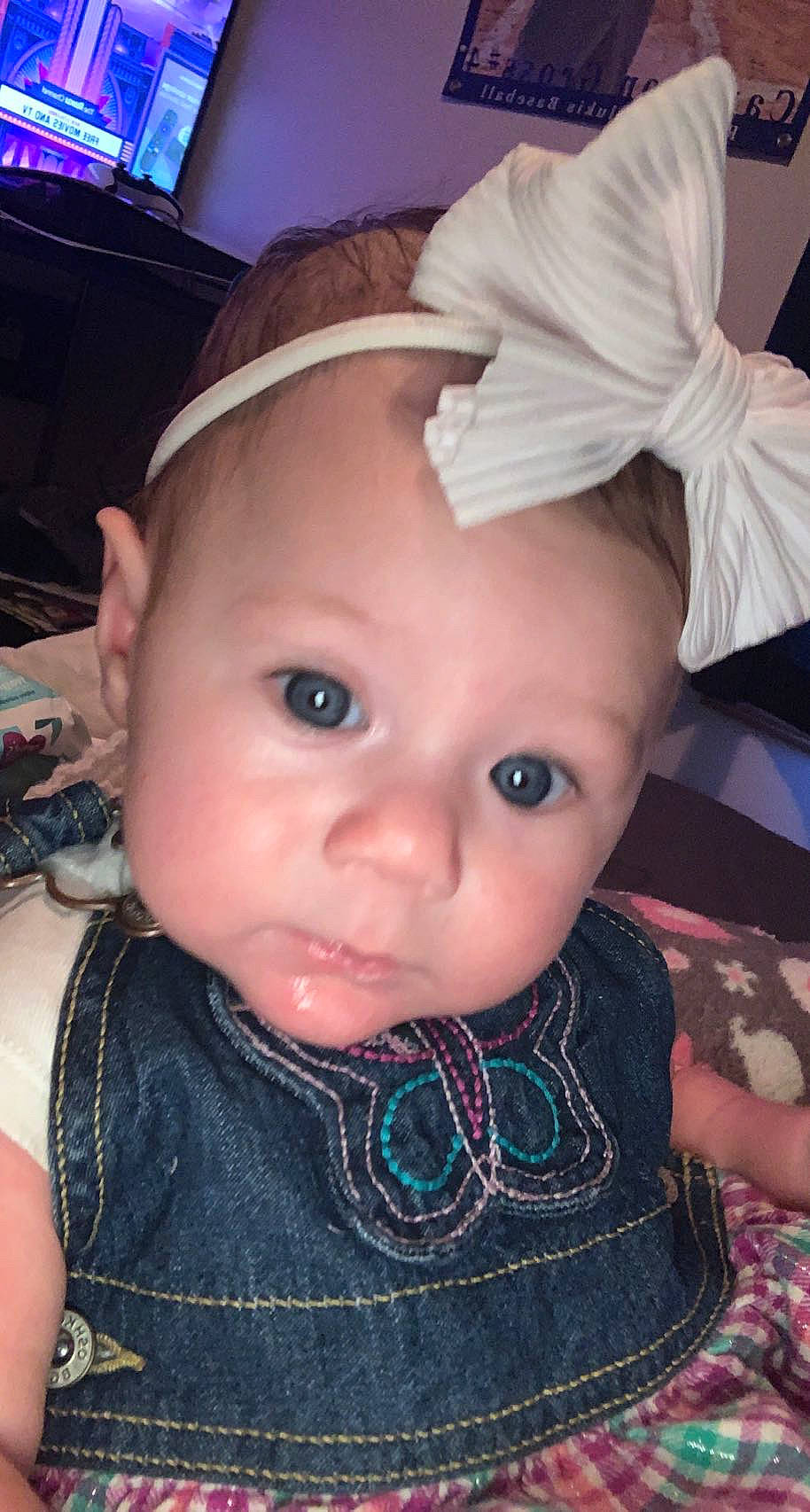 Brynn is registered to the contest to win money with this photo: baby_toddler_clothing, blue, cheek, chin, clothing, ear, eye, eyebrow, eyelash, forehead, hairstyle, head, headwear, iris, lip, mouth, nose, organ, person, skin