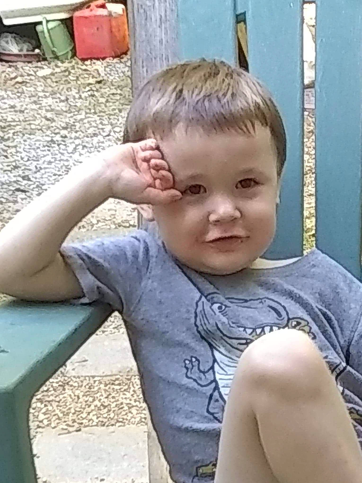 Negan joined the competition — help win amazing prizes! child, ear, face, person, sitting, smile, toddler