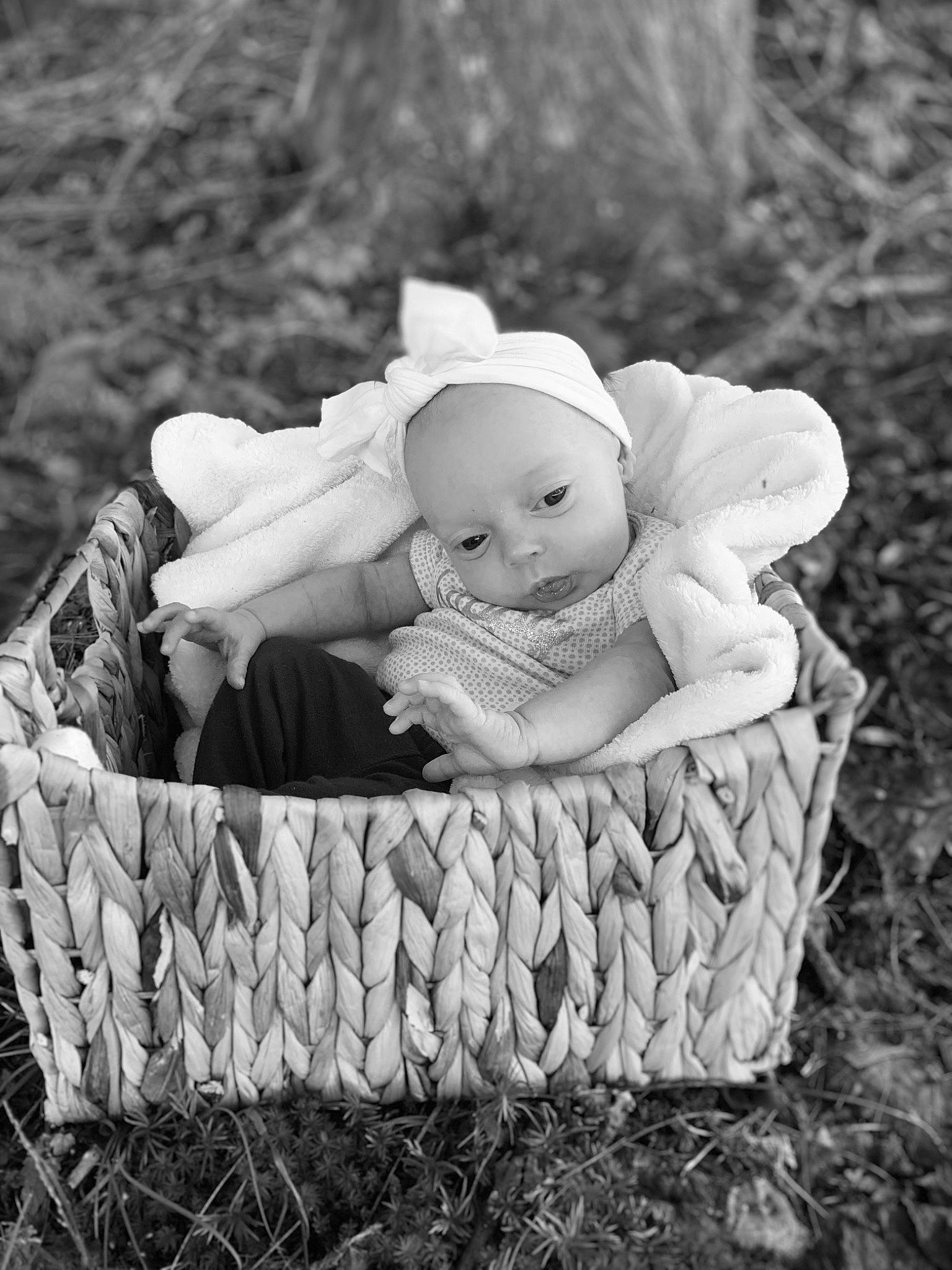 Madilynn joined the competition — help win amazing prizes! baby, baby_products, basket, black_and_white, child, grass, home_accessories, monochrome_photography, person, photograph, photography, product, stock_photography, white, wicker