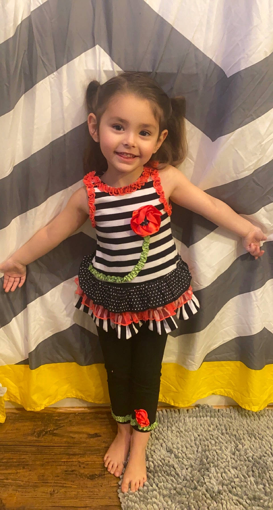 Chanel joined the competition — help win amazing prizes! arm, baby_toddler_clothing, day_dress, dress, facial_expression, fashion_design, flooring, fun, happy, human_body, joint, joy, orange, person, shoulder, skin, sleeve, smile, toddler, trunk