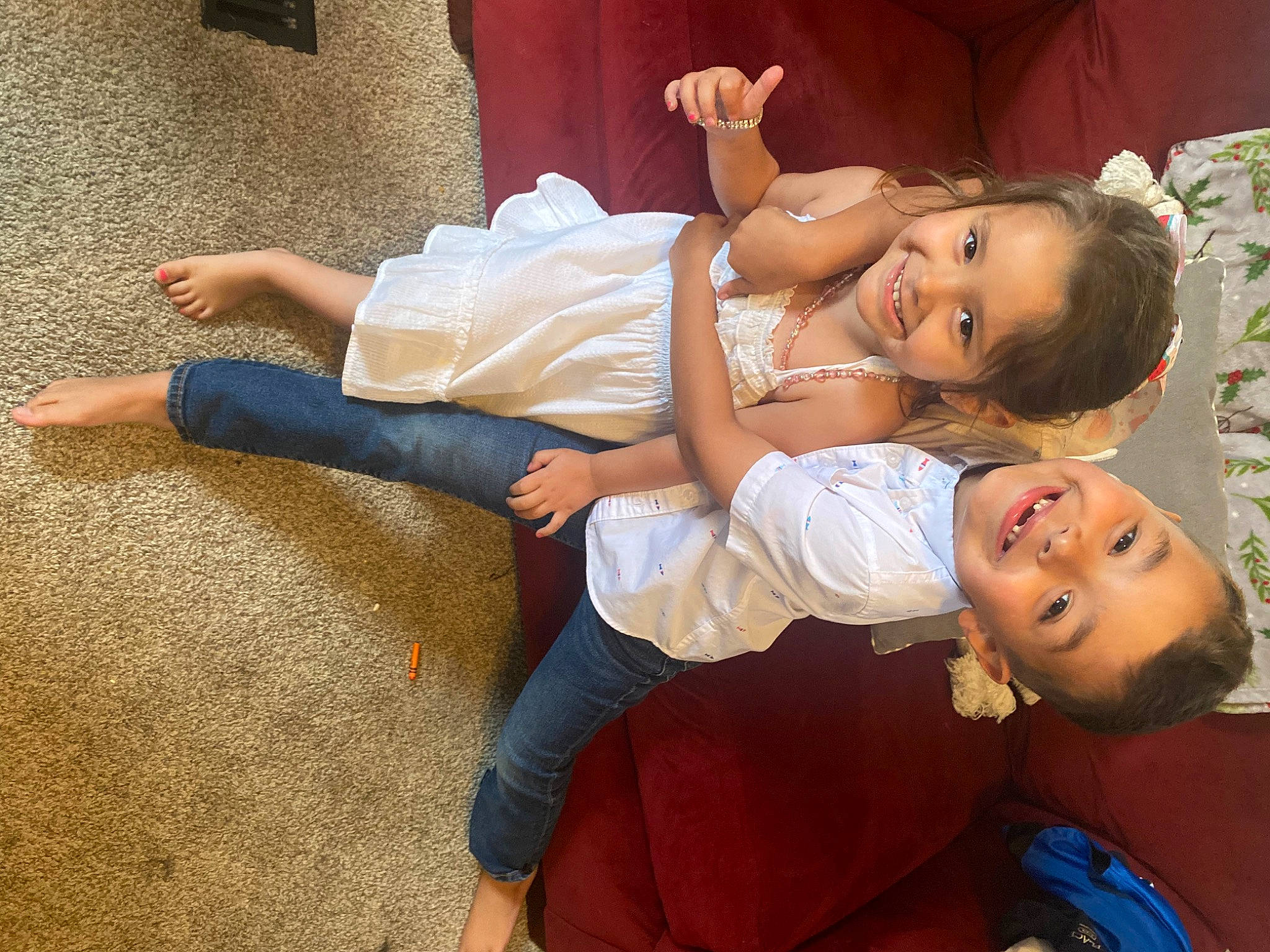 Chanel is registered to the contest to win money with this photo: abdomen, baby, baby_toddler_clothing, child, comfort, dress, flash_photography, fun, gesture, grass, happy, human_leg, jeans, joy, leisure, mouth, person, skin, smile, thigh