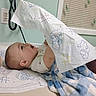 Wyatt is registered to the contest to win money with this photo: baby, infant, child, hospital, hospital_bed, lying_down, face, profile, open_mouth, curious, blanket, paper, patterned_sheet, blue_blanket, medical_room, window_blinds, wall, light_switch, portrait, indoor